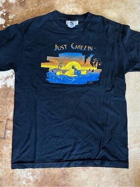 Vintage 2006 Simpsons Just Chillin Graphic Tee - Black with Sunset Print